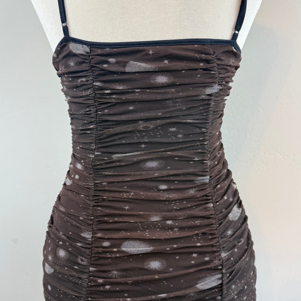 Urban Outfitters Tegan Celestial Mesh Bodycon Mini Dress Brown Whimsygoth XS - Picture 7 of 13